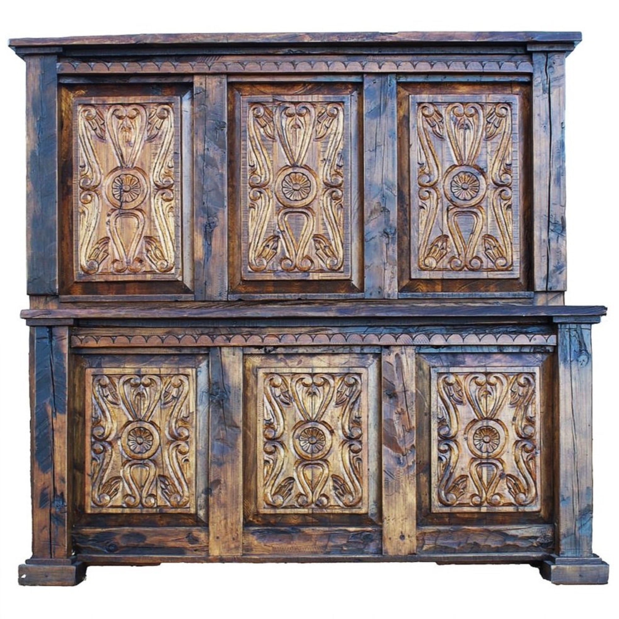 Antique wooden cabinet with carved decorative panels