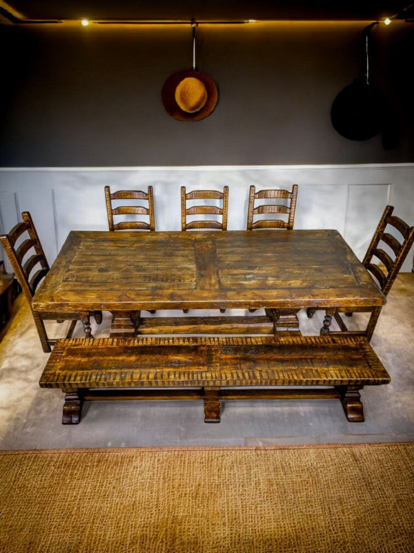 Old Fashion Dining Table 84" + 5 Old Fashion Sonora Chairs + 78" Old Fashion bench