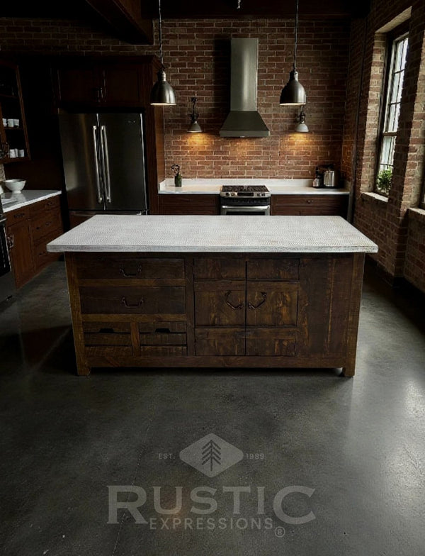 Old Fashion Decatur Copper Top Kitchen Island