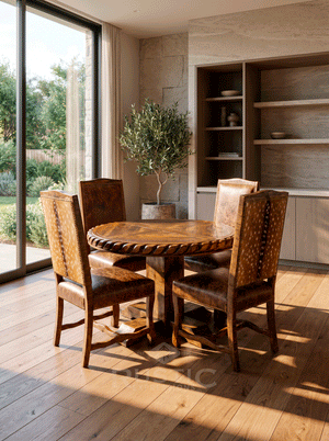 Set Old Fashion Hacienda Rope Edge Dining Table Set with Old Fashion Texas Axis Chair