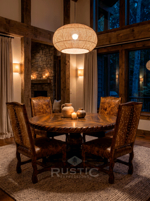 Set Old Fashion Hacienda Rope Edge Dining Table Set with Old Fashion Texas Axis Chair