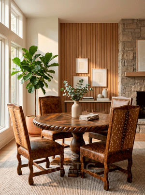 Set Old Fashion Hacienda Rope Edge Dining Table Set with Old Fashion Texas Axis Chair