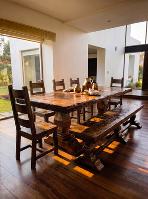 Old Fashion Dining Table +  Aztec Chairs + Old Fashion Bench