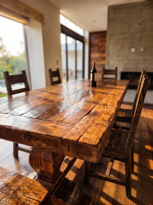 Old Fashion Dining Table +  Aztec Chairs + Old Fashion Bench